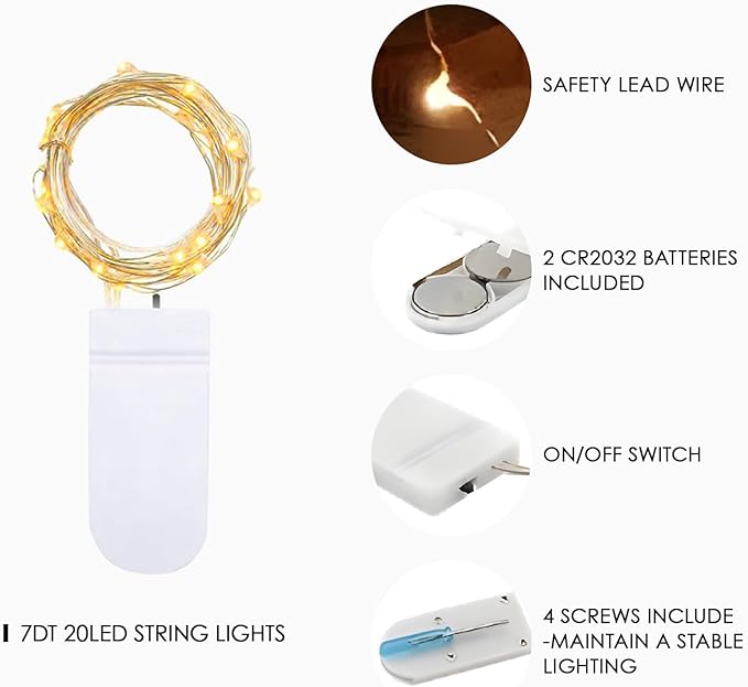 12 Pack Fairy Lights Battery Operated String Lights，7FT 20LED Waterproof Silver - Image 6
