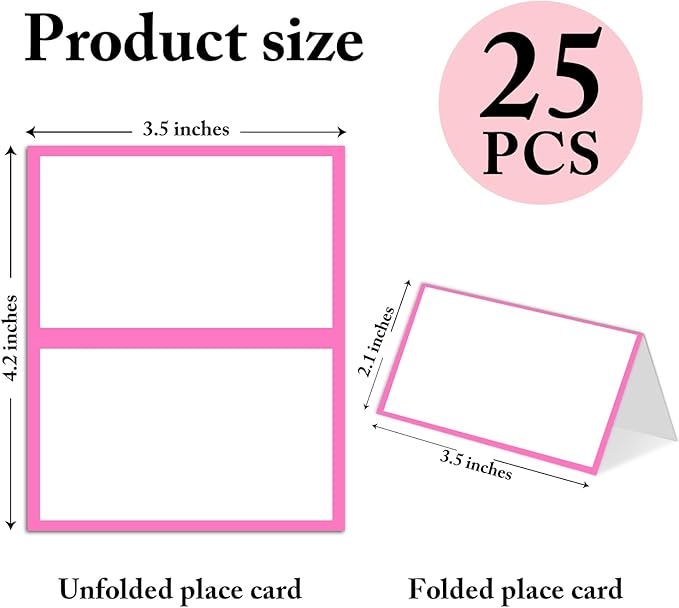 25 Pack Pink Border Place Cards, Editable Name Cards - Image 2