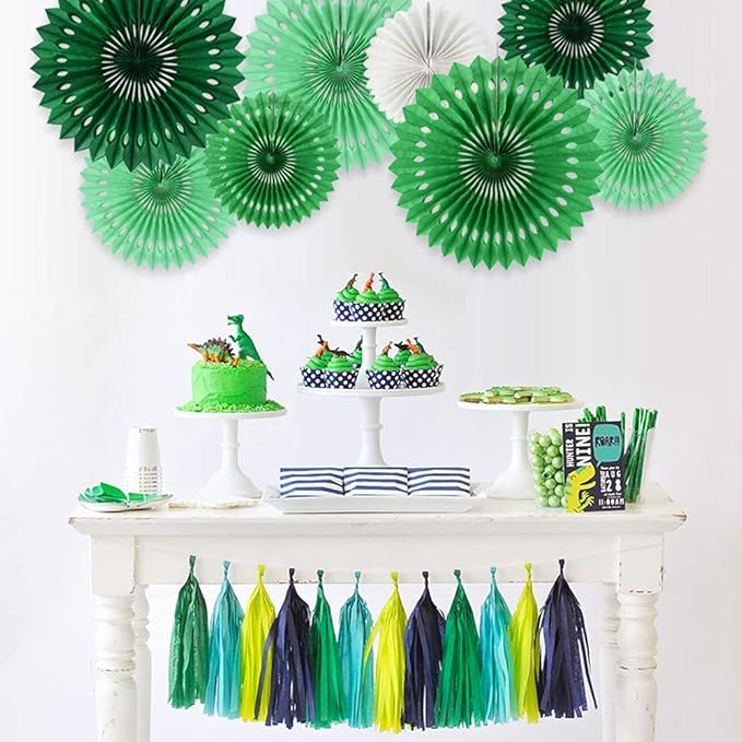BEISHIDA Green White Party Decoration Hanging Honeycomb Round Paper Fans Kit - Image 5