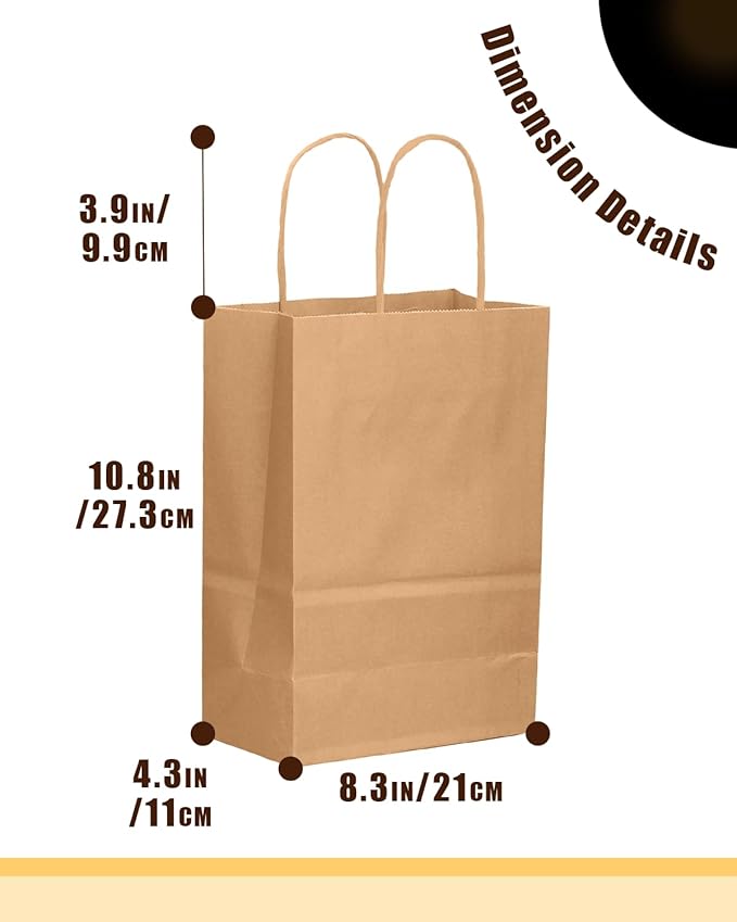 qiqee 50-Packs Brown Paper Gift Bags - Image 4