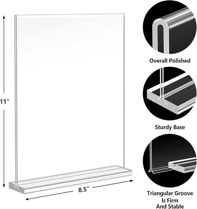 Acrylic Sign Holder 8.5 x 11, Double Sided Sign Holder Stand, Plastic 6 Pack - Image 3