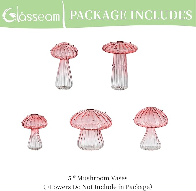 Glasseam Mushroom Plant Propagation Stations: Pink Glass Terrarium Jar Set of 5 - Image 7