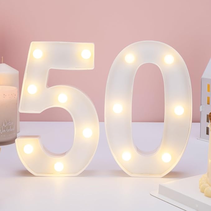 Decorative Led Light Up Numbers, 50th Birthday Decorations, Warm White Led - Image 6