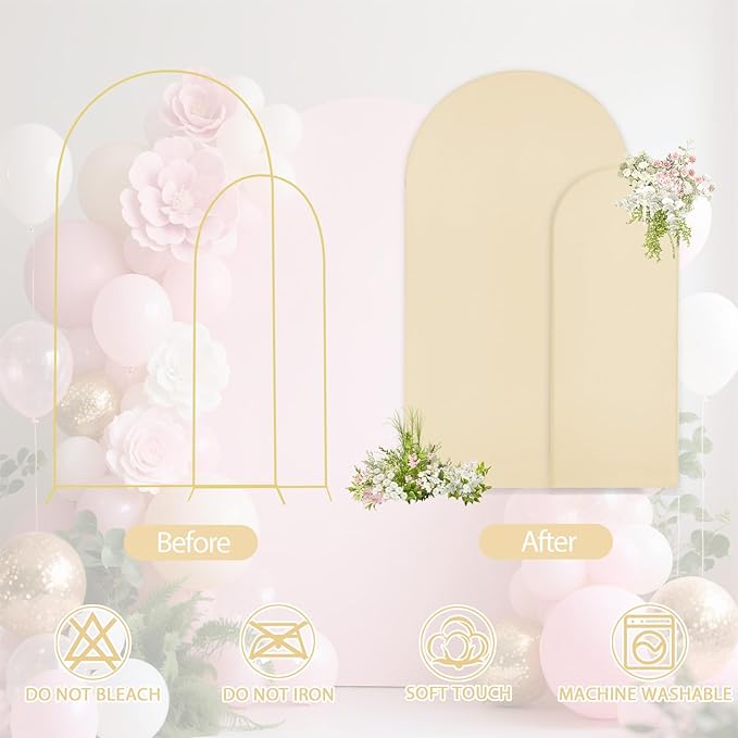 WEERRW Beige Arch Backdrop Cover Set of 2 Spandex Fitted Round Top Chiara - Image 4