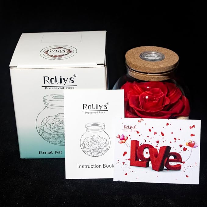 Preserved Real Roses with Colorful Mood Light Wishing Bottle, Eternal - Image 3