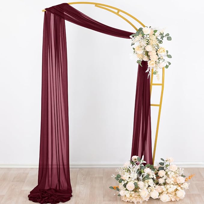 Socomi Wedding Arch Draping Fabric 29" x 20Ft 2 Panels Burgundy Sheer Outdoor - Image 5