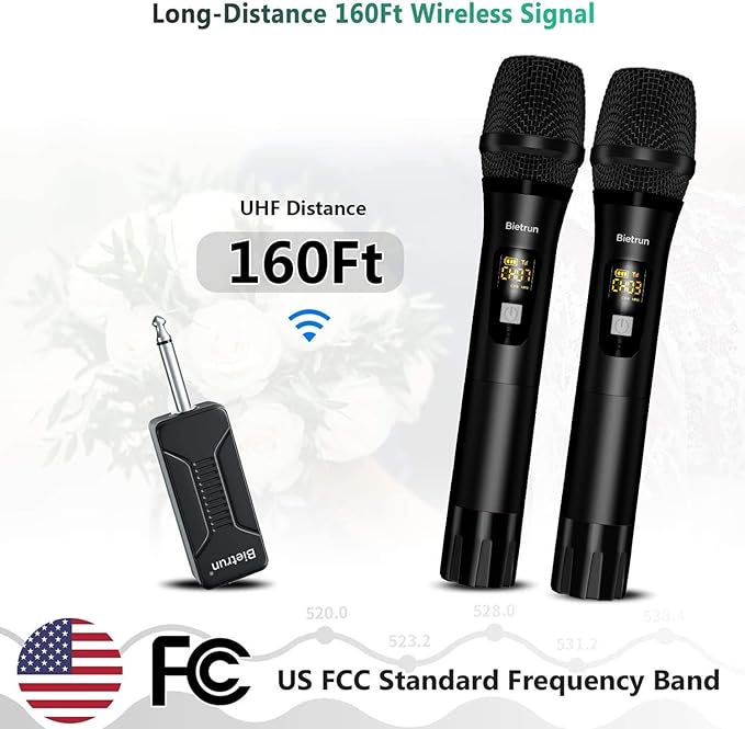 Wireless Microphone, Bietrun UHF Metal Dual Handheld Cordless Dynamic Mic System - Image 3