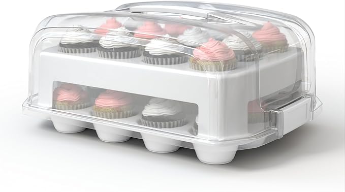 Cupcake Carrier, EXTRA LARGE LID, Muffin Traveler Two Tier Stand Reusable by TopShelfElements