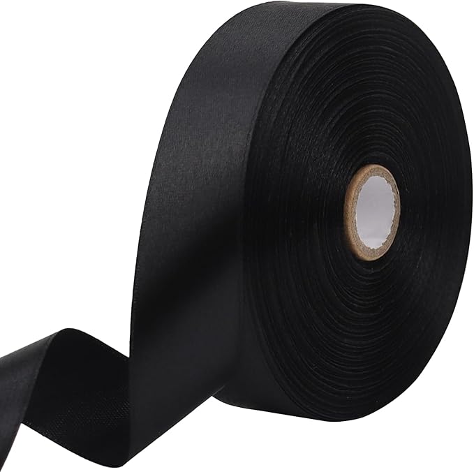 Black Solid Satin Ribbon 1 Inch 50 Yards Solid Polyester Fabric Ribbon by Riunbb