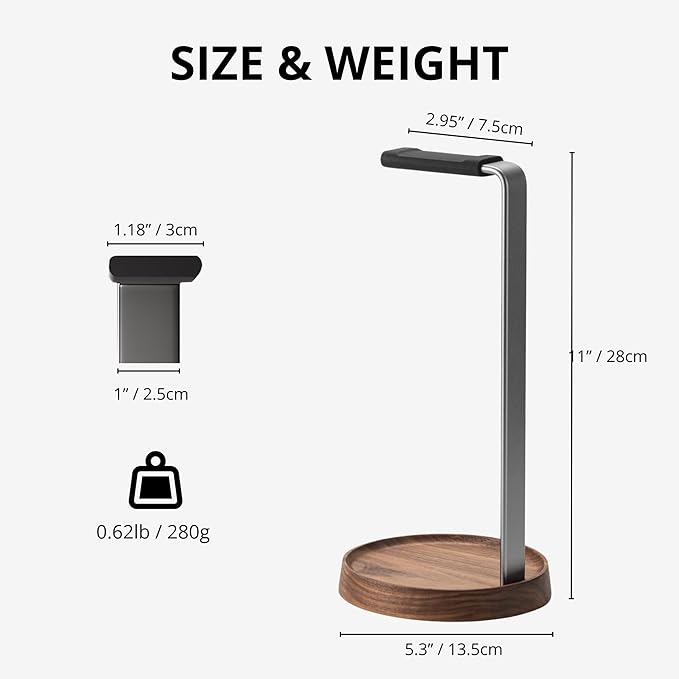 muso wood Walnut Headphone Stand, Universal Headset Stand - Image 5