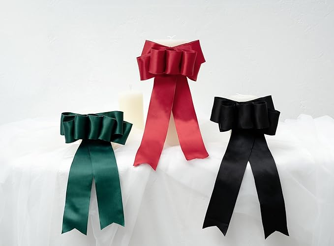 Green Satin Ribbon Double-Faced Wired Ribbons - Image 7