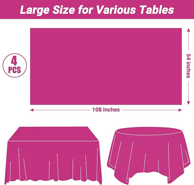 QZYL 4 PCS Rose Red Plastic Tablecloths - Image 2