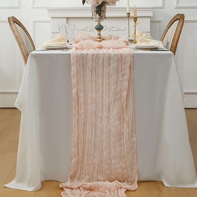 Dusty Pink 1 Pack Cheesecloth Table Runner 120 Inch 10 FT Boho Rustic Gauze - Image 7