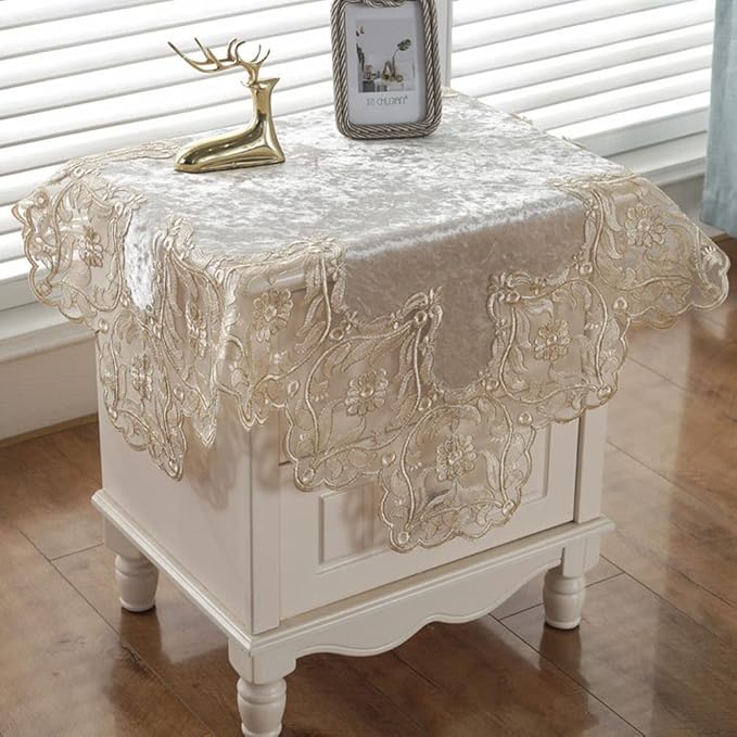 vctops Damask Lace Patchwork Tablecloth Luxury Square Small Table Cover Elegant by vctops