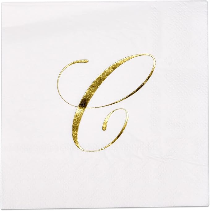 Gift Boutique 100 Gold Monogram Cocktail Napkins Letter C Disposable Paper Pack by GiftBoutique