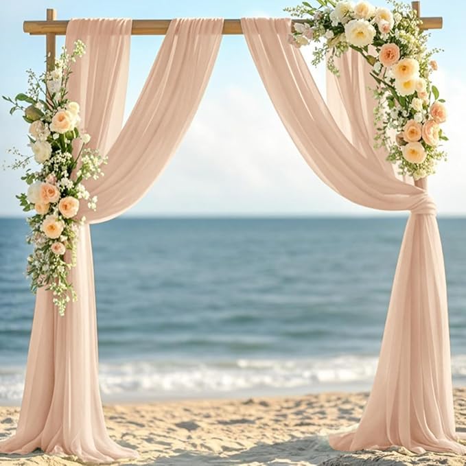 Nude Fall Sheer Elegant Arch Draping Fabric Outdoor 1 Panel 29" × 20Ft Sheer by Santaben