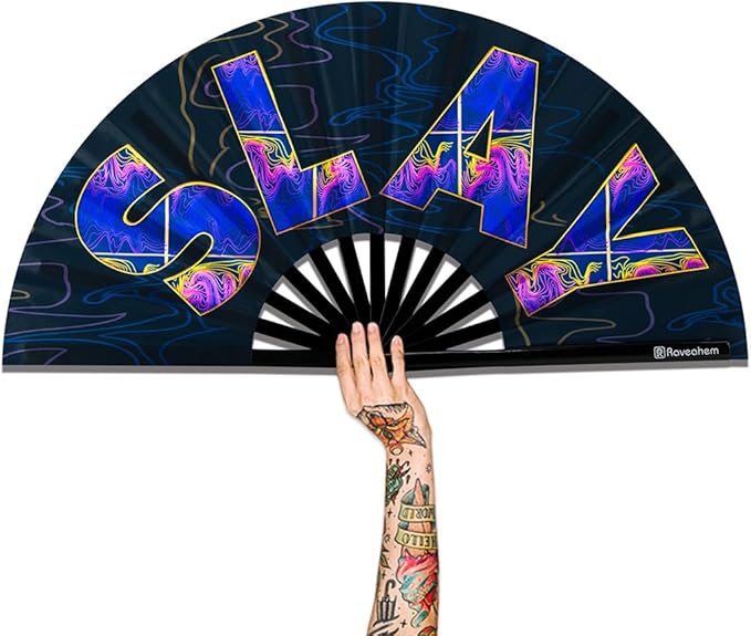UV Glow Rave Fan, Bamboo Folding Clack Hand Fans Foldable by Raveahem