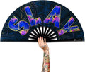 UV Glow Rave Fan, Bamboo Folding Clack Hand Fans Foldable by Raveahem