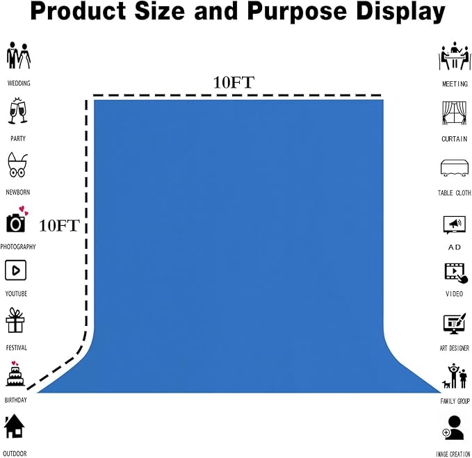 10x10FT Royal Blue Screen Backdrop - Image 3