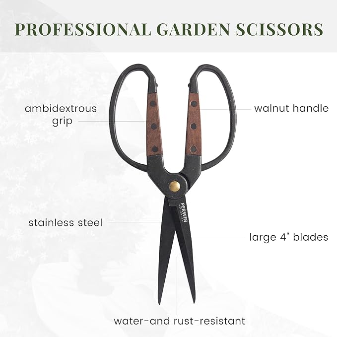 Garden Flower Bonsai Scissors, Walnut Wide Handles Pruning Gardening Scissors - Image 4