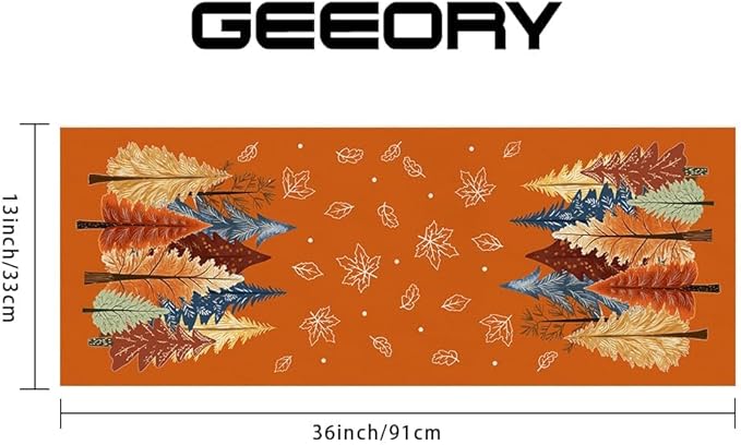 GEEORY Fall Watercolor Tree & Maple Leaves Table Runner 13x36 Inch, Rustic - Image 2