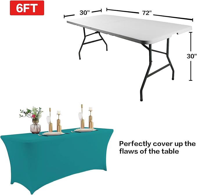 IVAPUPU 2 Pack 6FT Table Cloth for Rectangular Fitted Events Stretch Lake Blue - Image 3