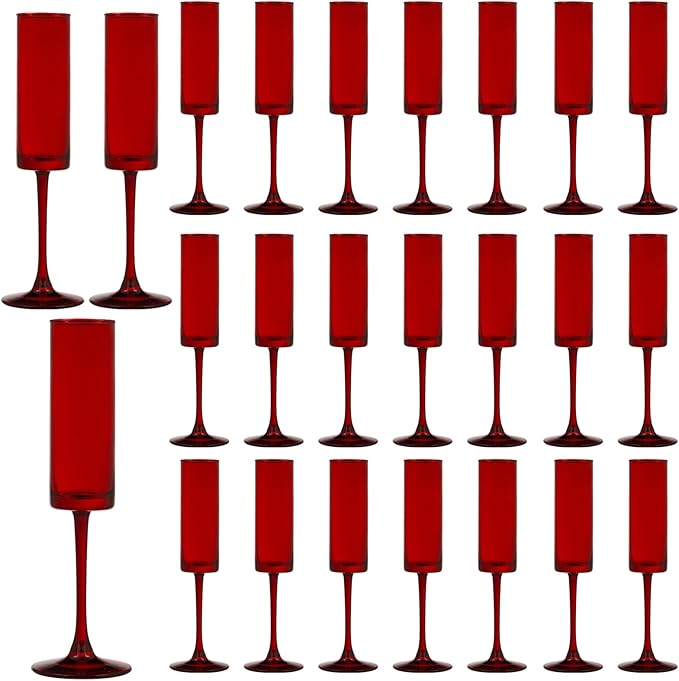 24 Pieces Red Champagne Flutes 6 OZ Straight Sided Wine Glasses Champagne Long by Unknown