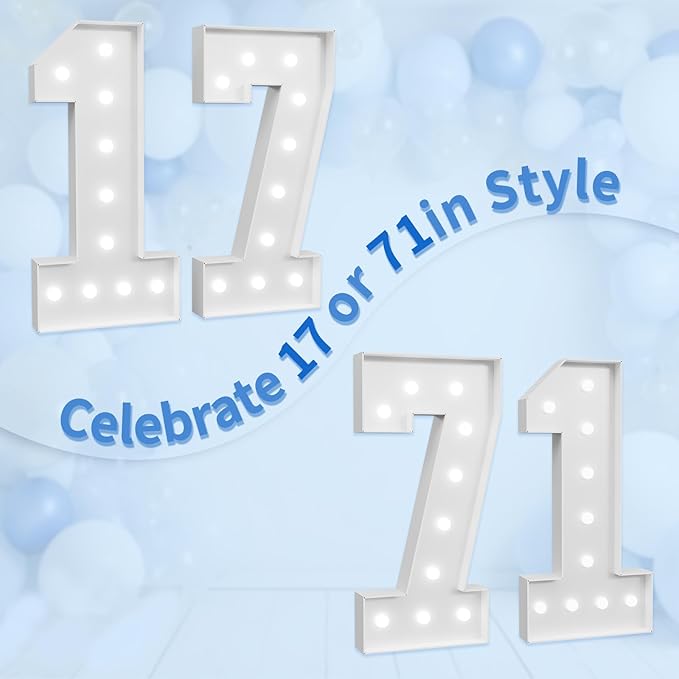 Marquee Numbers Large 17th-Birthday Decorations: 4ft Light Up Number Party - Image 6