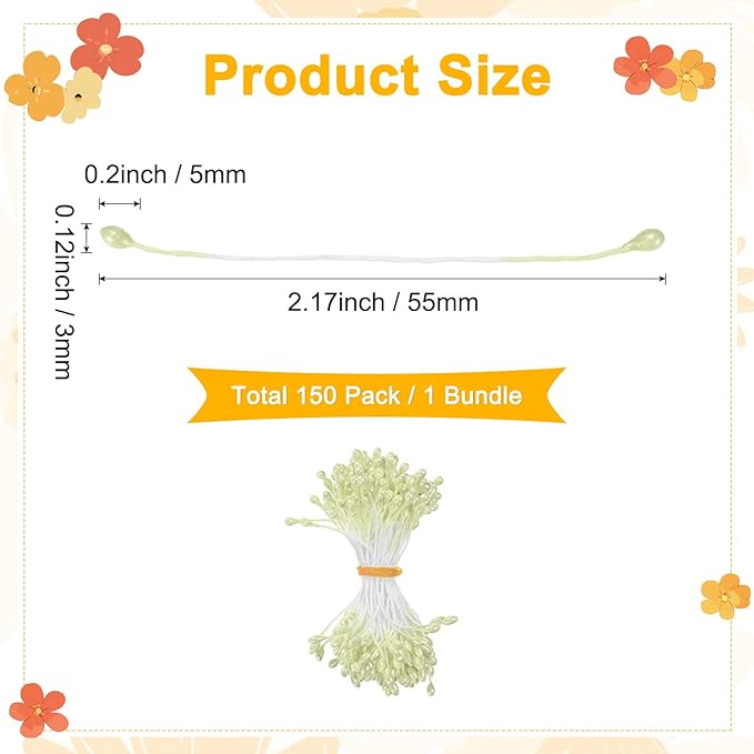 150-Pack Flower Stamens for Crafts, 5mm Double Heads Artificial Pearl Floral - Image 3