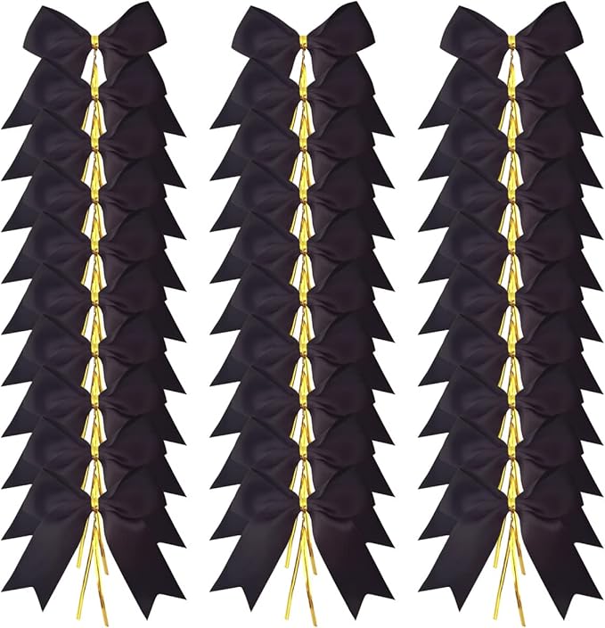 50pcs 3-1/2" Black Satin Ribbon Bows - Image 2