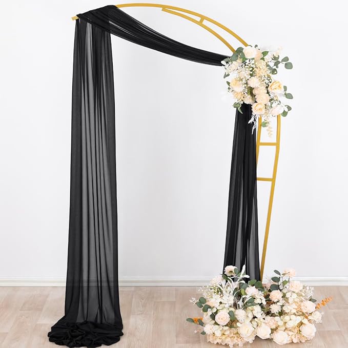 Socomi Black Sheer Gothic Wedding Draping Fabric 29" x 20Ft 4 Panel Outdoor - Image 3
