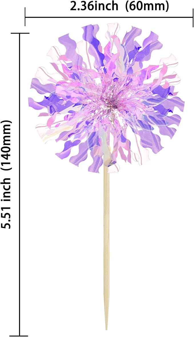 Ephlyn 30Pcs Foil Firework Cupcake Toppers Sparkle Tinsel Cupcake Picks Happy - Image 2