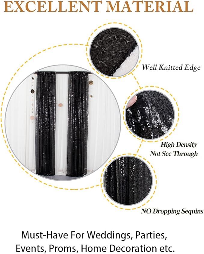 ShinyBeauty Black Sequin Backdrop Curtains 2 Panels Sequin Bakdrop 4x8FT - Image 4