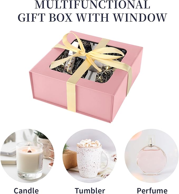 Pink Gift Boxes with Window, 7.5"x7.5"x3.1" Bridesmaid Boxe - Image 3