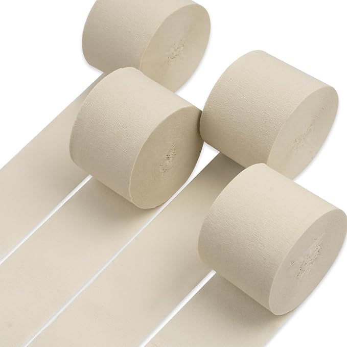PartyWoo White Crepe Paper Streamers 4pcs 328ft Pack of Sand White Crepe Paper by PartyWoo