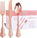 WDF 120Pieces Rose Gold Plastic Silverware by WDF