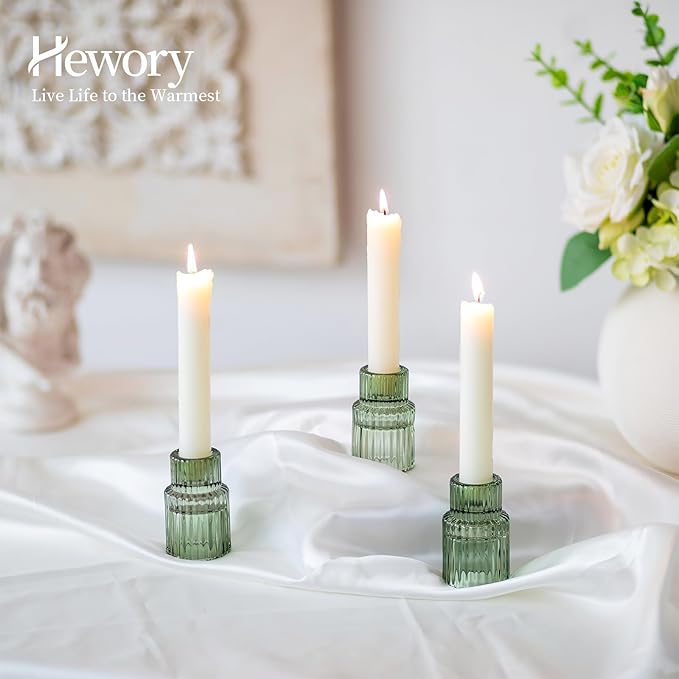 Hewory Glass Taper Candle Holders: 10 PCS Green Vintage Candle Holder - Image 7