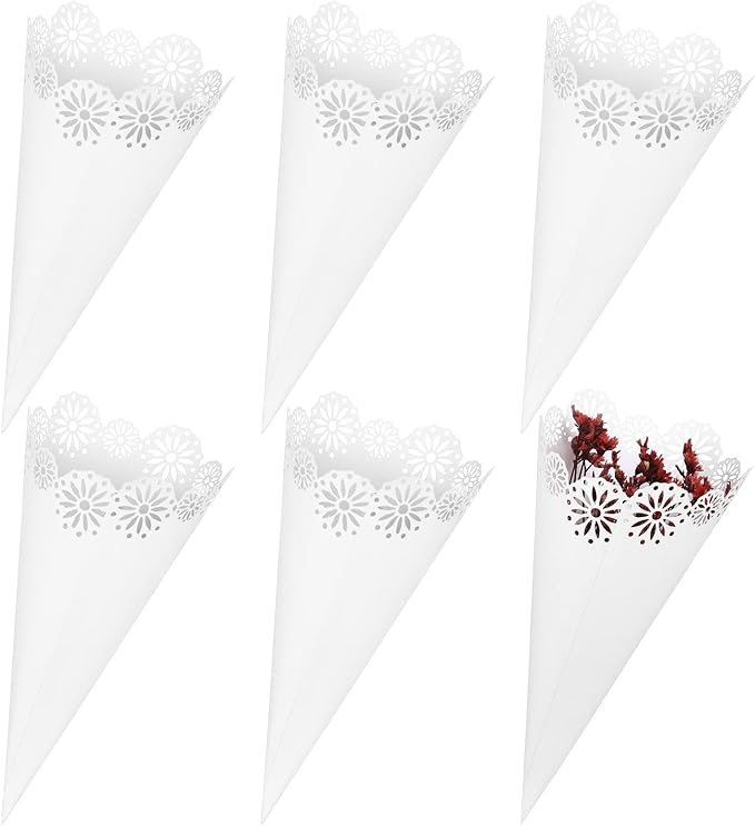 Yinsun 60pcs Wedding Confetti Cones White Hollow Paper Cone, Flower Pattern by Yinsun