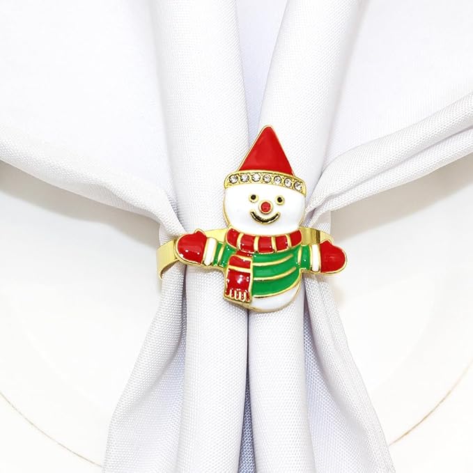 Snowman Napkin Rings Set of 6, Christmas Party Napkin Holder Buckles, - Image 4