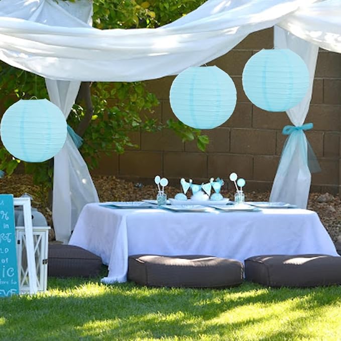 BEISHIDA 12-Inch Light Blue Round Paper Lanterns Decorative Hanging Asia - Image 4