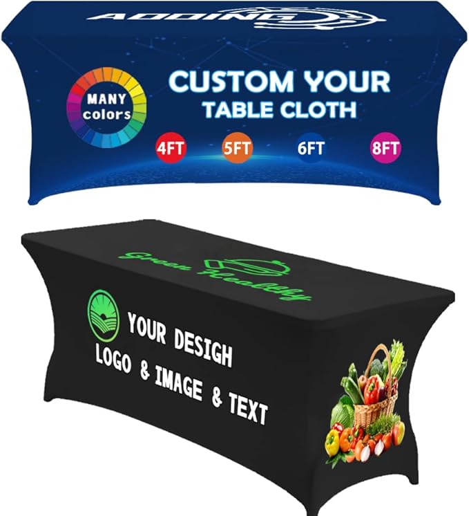 Custom Table Cloth with Business Logo 4FT 5FT 6 FT 8 FT Spandex Customized by Unite+Stone