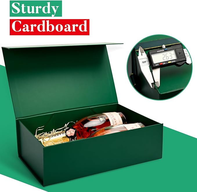 LIFELUM Gift Boxes with Lids 2 Pack 13.85 x 8.35 x 4.45 inch Green Christmas - Image 3