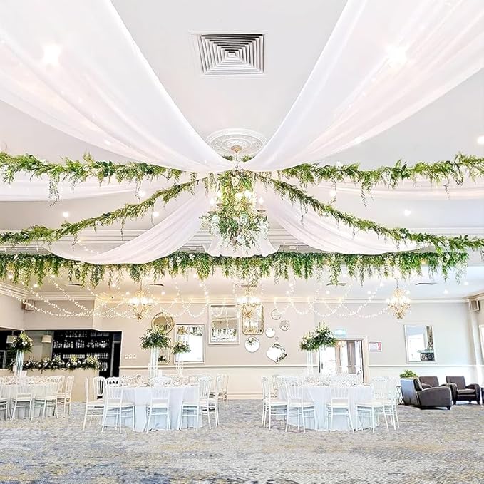 6 Panels White Ceiling Drapes 5ftx20ft Extra Long Wedding Ceiling Drapes - Image 8