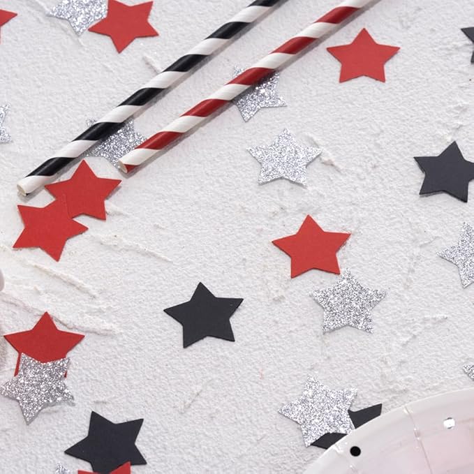 Red Black and Silver Star Confetti Table Decoration - Image 4
