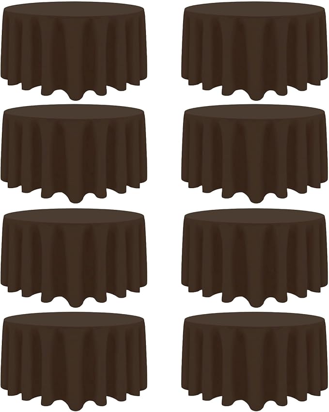 8 Pack Brown Round Tablecloth 90 Inch Stain and Wrinkle Resistant Round Brown by Heneger