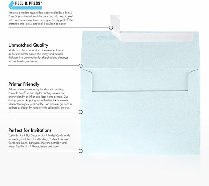 LUXPaper A7 Invitation Envelopes | Peel & Press | 5 1/4" x 7 1/4" | Aquamarine - Image 8