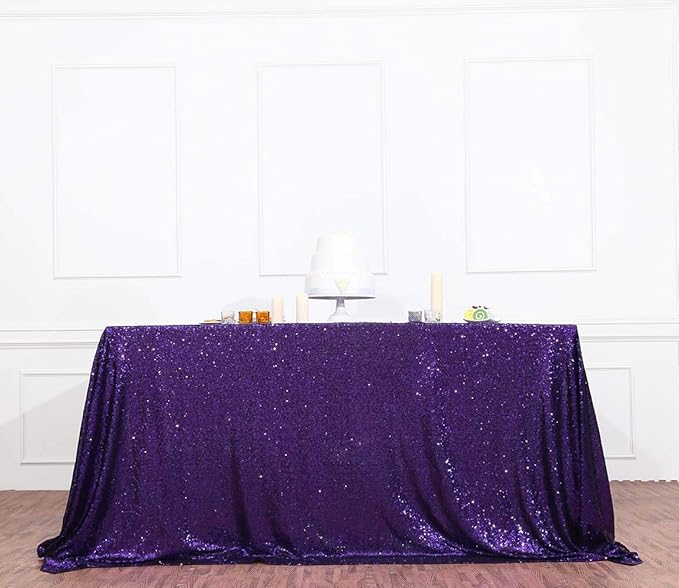 SquarePie Sequin Tablecloth 60 x 102 Inch Purple Sparkly Table Cloth - Image 7