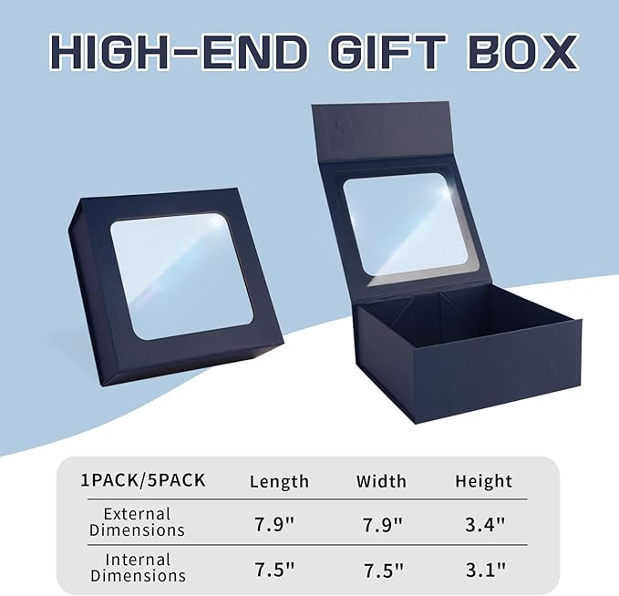 TIACABO Blue Gift Box with Window, 7.5"x7.5"x3.1" Bridesmaid Boxe - Image 2