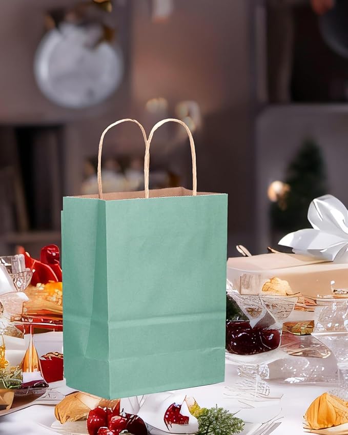 qiqee 50-Packs Gift Bag with Handles Bulk Kraft Light Blue Paper Bags Multiple - Image 5