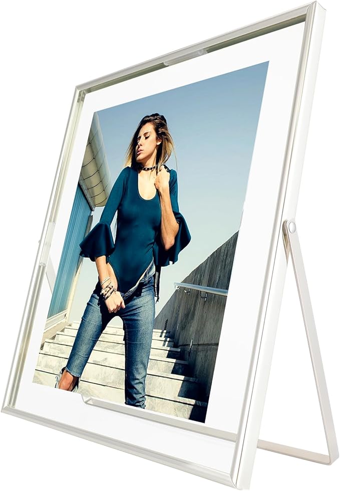 Silver Floating Frame, For Picture 7x9, Tabletop Shelf Photo Frame, Classy Gift by AhaGoOfficial
